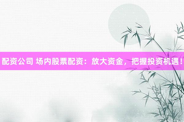 配資公司 場(chǎng)內(nèi)股票配資：放大資金，把握投資機(jī)遇！