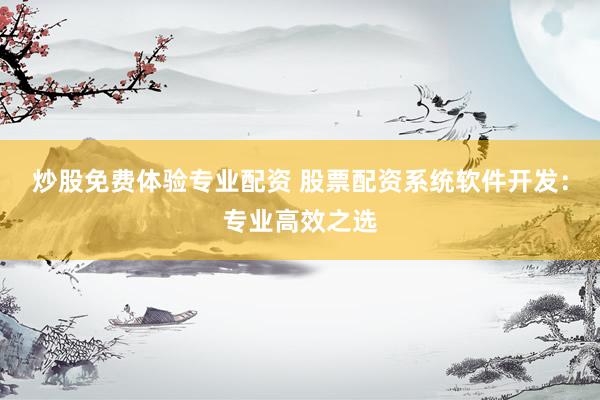炒股免費(fèi)體驗(yàn)專業(yè)配資 股票配資系統(tǒng)軟件開(kāi)發(fā)：專業(yè)高效之選