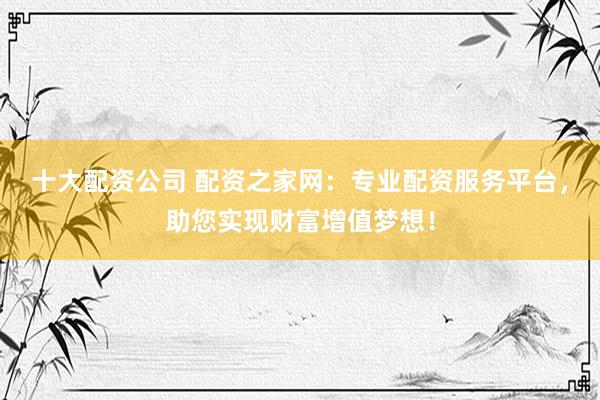 十大配資公司 配資之家網：專業(yè)配資服務平臺，助您實現財富增值夢想！