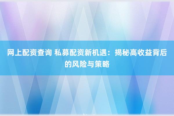 網(wǎng)上配資查詢 私募配資新機(jī)遇：揭秘高收益背后的風(fēng)險(xiǎn)與策略