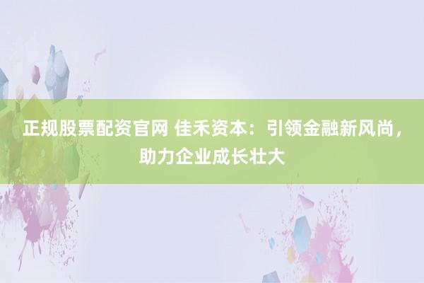 正規(guī)股票配資官網(wǎng) 佳禾資本：引領(lǐng)金融新風(fēng)尚，助力企業(yè)成長(zhǎng)壯大